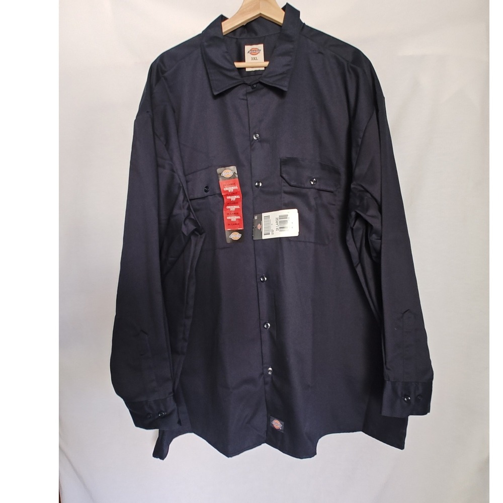Dickies Work Shirt Long Sleeve‎ Navy Blue 3XL Men's Button Front Utility New
